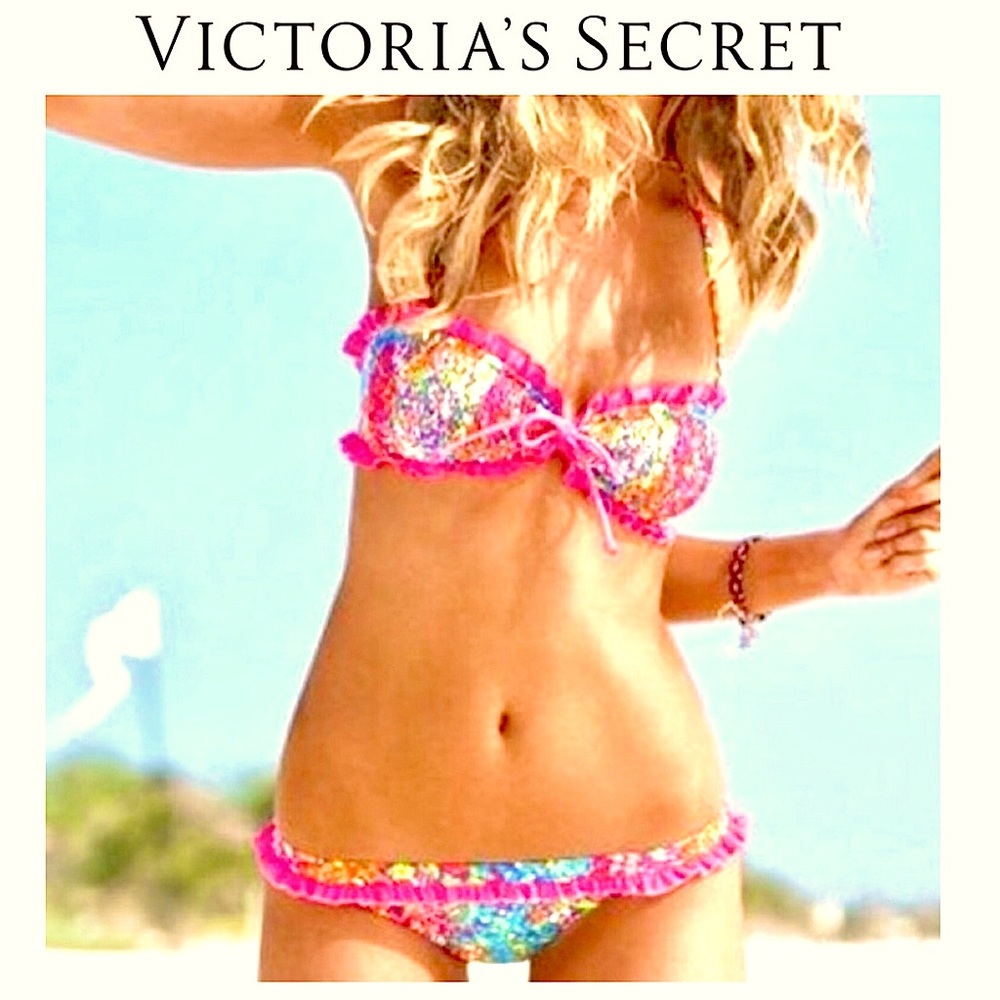 Victoria’s Secret Neon Floral Ruffle Bikini Set